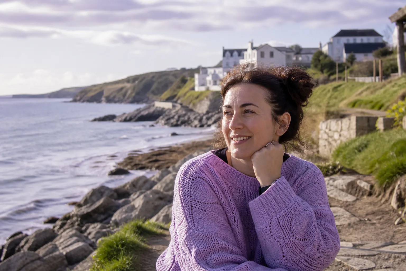 Person choosing photographs for a dating profile at home in Cornwall