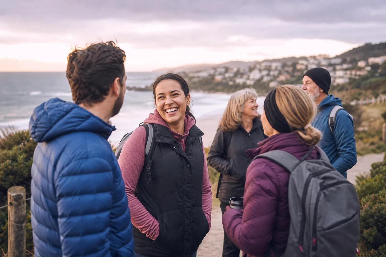 Adults chatting together at a relaxed social gathering in Cornwall