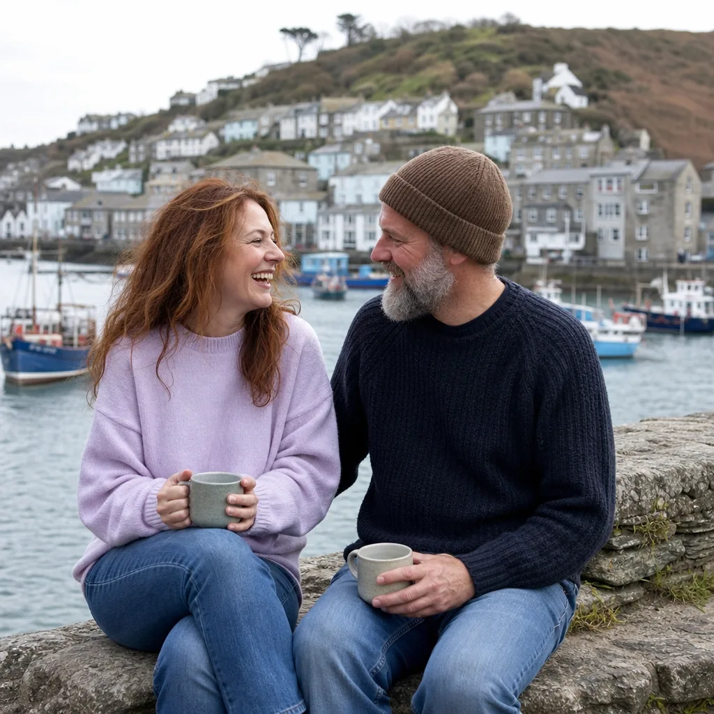 Two adults meeting near Lemon Quay in Truro
