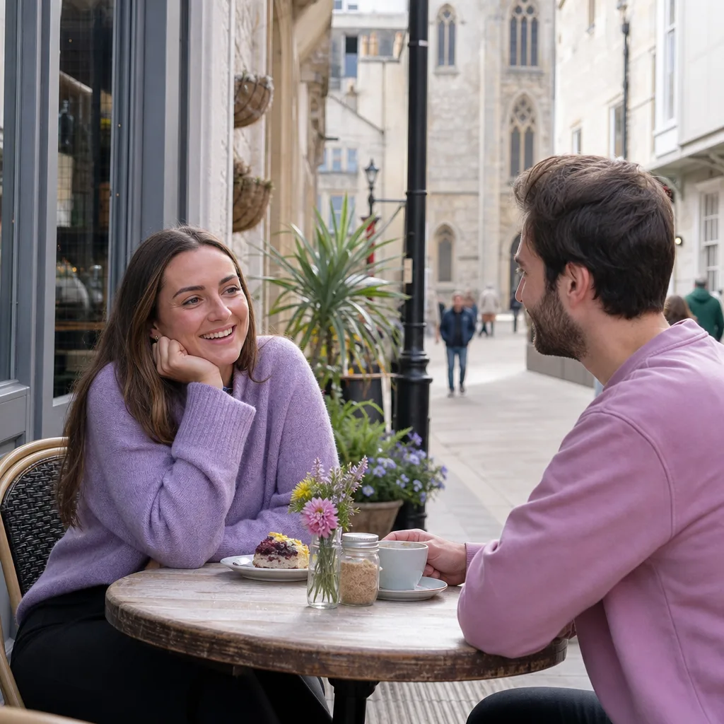 A couple taking a relaxed walk through green gardens in Truro